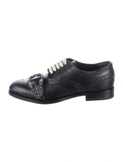 Pre-owned Gucci Feline Head Accent Leather Brogues In Blue