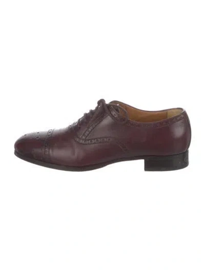 Pre-owned Gucci Feline Head Accent Leather Brogues In Burgundy