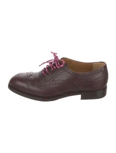 Pre-owned Gucci Feline Head Accent Leather Brogues In Burgundy