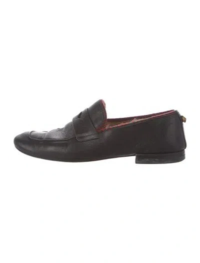 Pre-owned Gucci Feline Head Accent Leather Loafers In Black