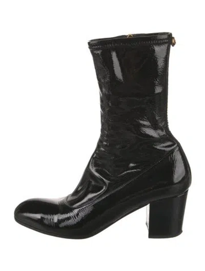 Pre-owned Gucci Feline Head Accent Patent Leather Boots In Black