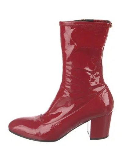 Pre-owned Gucci Feline Head Accent Patent Leather Boots In Red