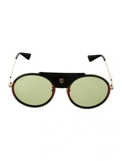 Pre-owned Gucci Feline Head Accent Round Sunglasses W/ Tags In Black