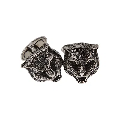 Pre-owned Gucci Feline Head Aged Sterling Silver Cufflinks In Multi