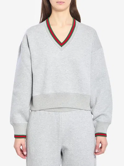 Gucci Web Cotton Jersey Sweatshirt In Gray