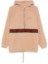 Gucci Beige Hoodie With Logo Lettering On The Front And Web Detail On The Front In Cotton Woman In Beige