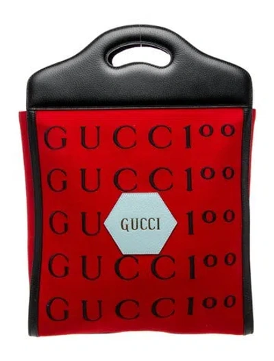 Pre-owned Gucci Felt Graphic Print Tote In Red