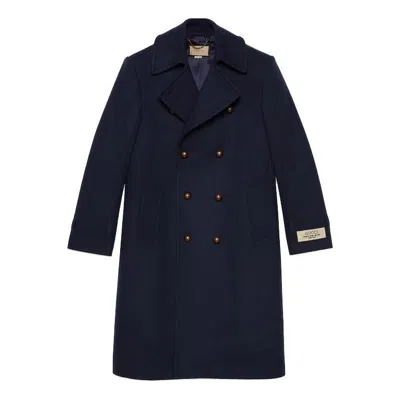 Gucci Felt Wool Coat 'dark Navy' In Black