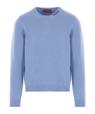 Gucci Sweater With Logo Intarsia In Blue
