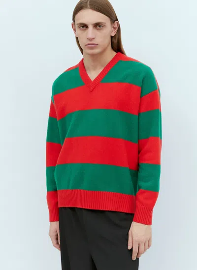 Gucci Embroidered Stretch Wool Blend Sweater In Red