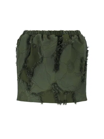 Gucci Womens Frayed-trim Floral Woven Mini Skirt Greysh Army Green