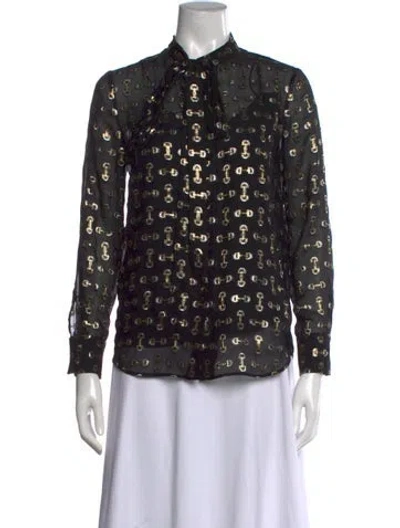 Pre-owned Gucci Fil Coupé Silk Blouse In Black