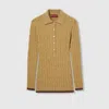 Gucci Fine Cable And Rib Wool Polo Top In Brown