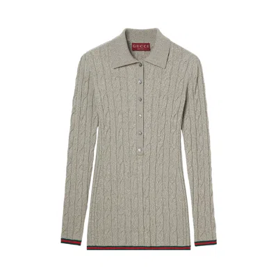 Pre-owned Gucci Fine Cable And Rib Wool Polo Top 'dove Grey' | Women's Size Xs