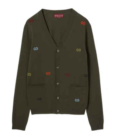 Gucci Fine Cashmere Cardigan With Intarsia In Green