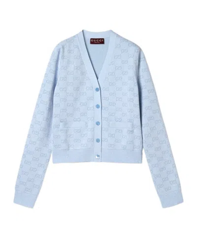 Gucci Fine Cotton Gg Jacquard Cardigan In Blue