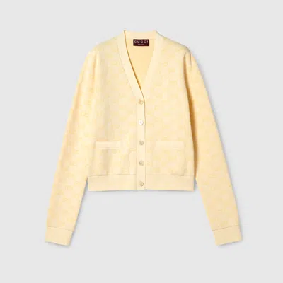 Gucci Fine Cotton Gg Jacquard Cardigan In Yellow
