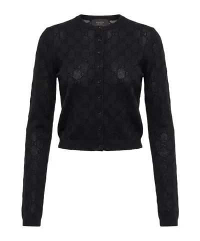 Gucci Fine Crepe Viscose Cardigan In Black