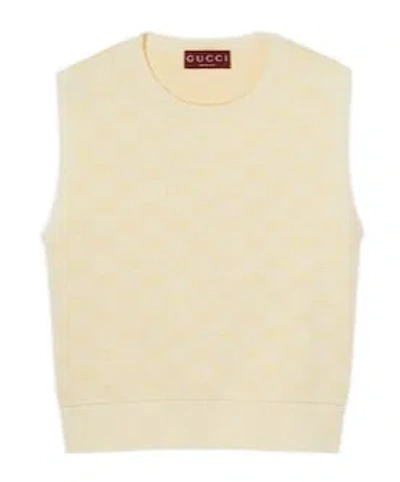 Gucci Fine Gg Cotton Sleeveless Top In Light Yellow And White