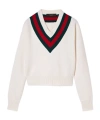 Gucci Pullover Aus Feinem Wollstrick Mit Web In White