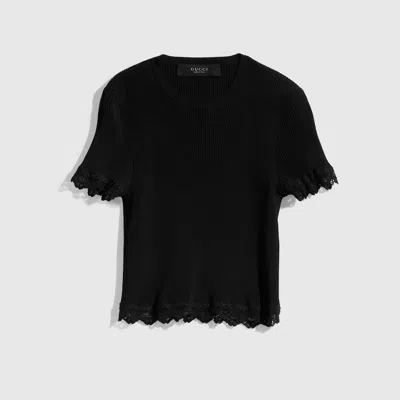 Gucci Fine Matte Viscose Rib Top In Black