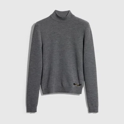 Gucci Fine Rib Knit Wool Top With Horsebit In Gray