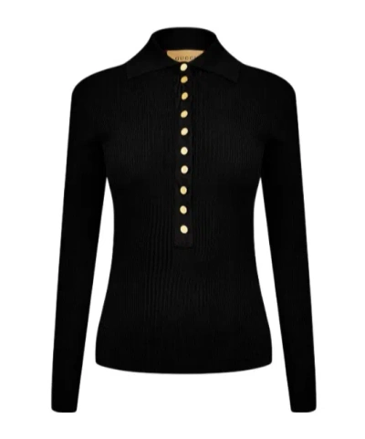 Gucci Fine Rib Polo Shirt In Black