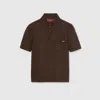 Gucci Fine Silk Knit Polo Top With Intarsia In Brown