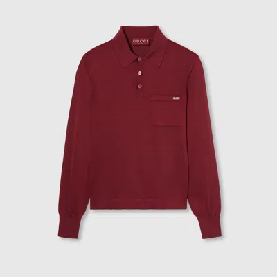Gucci Fine Silk Polo Top In Burgundy