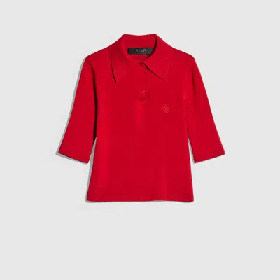 Gucci Fine Stretch Knit Silk Polo Shirt In Purple