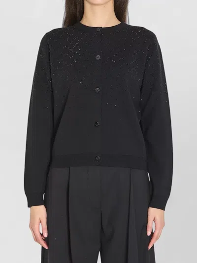 Gucci Fine Wool Cardigan Gg Crystal Pattern In Black
