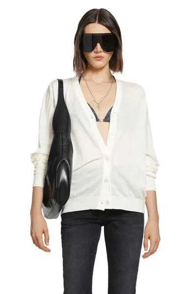 Gucci Fine Wool Crest Logo Cardigan In White
