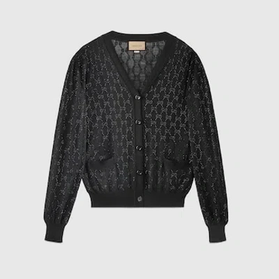 Gucci Cardigan Aus Feiner Wolle Mit Gg Kristallen In Black