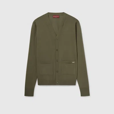 Gucci Fine Wool Knit Cardigan With Intarsia In Green