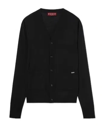 GUCCI FINE WOOL KNIT CARDIGAN WITH INTARSIA