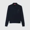 Gucci Fine Wool Knit Polo Top With Intarsia In Black