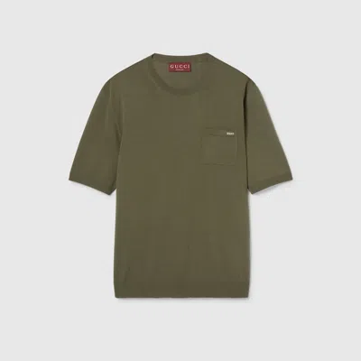 Gucci Fine Wool Knit Top With Intarsia In Green