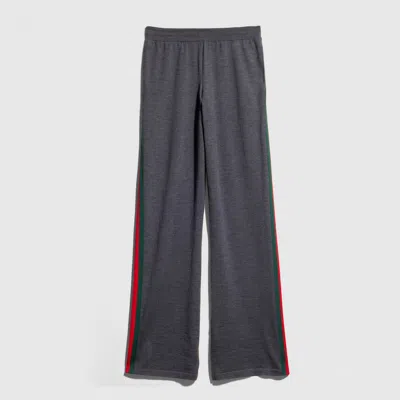 Gucci Fine Wool Leisure Pants With Web In Gray