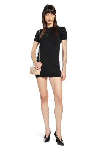 Gucci Fine Wool Mini Dress With Gg Crystals In Black