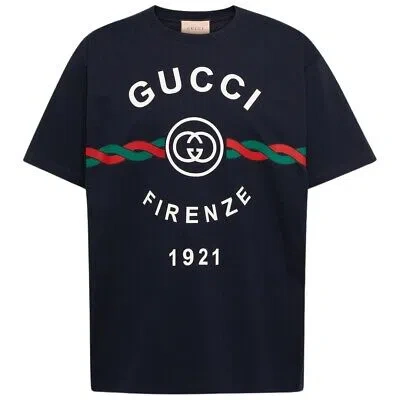 Pre-owned Gucci Firenze 1921 Logo Oversized Fit Navy Blue T-shirt