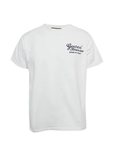 Pre-owned Gucci Firenze-embroidery T-shirt In White
