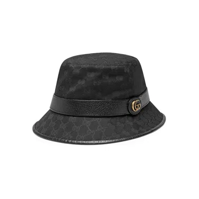 Gucci Gg-monogram Leather-trim Bucket Hat In Black