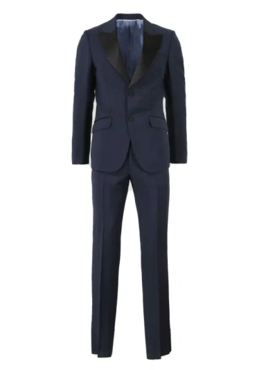Gucci Fitted Mohair Wool Tuxedo In Blue