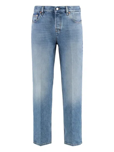 Gucci Blue Jeans With Logo Patch On The Rear And Faded Effect In Denim Woman