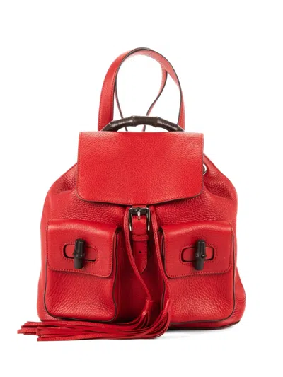 Pre-owned Gucci Flap Bamboo Backpack In Red