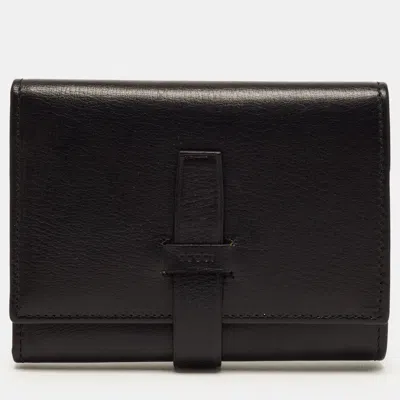 Pre-owned Gucci Flap Black Leather Trifold Wallet