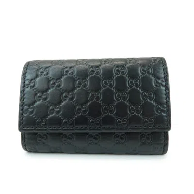 Pre-owned Gucci Flap Card Case Ssima Leather Black Leather Card Holders Accessory ()