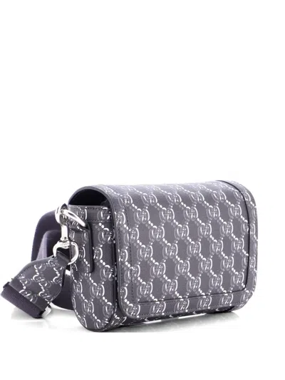 Pre-owned Gucci Flap Messenger Bag Gg Shadow Coated Canvas Super Mini Crossbody Bag In Black