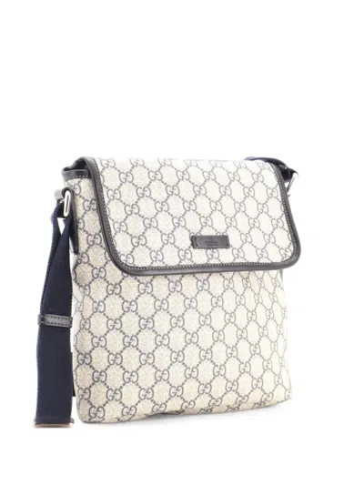 Pre-owned Gucci Flap Messenger Gg Coated Canvas Small Crossbody Bag In Blue