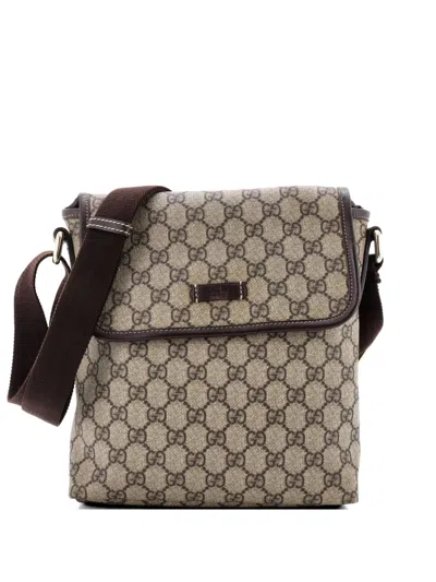 Pre-owned Gucci Flap Messenger Gg Coated Canvas Small Crossbody Bag In Brown